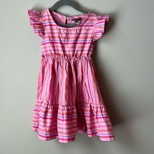 Vince Camuto Girls Striped Dress Kids Size 4t Flutter Sleeves Pink Blue Gold